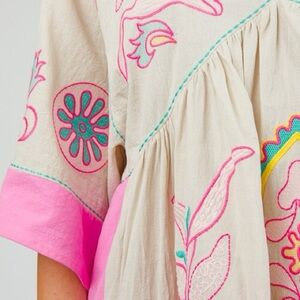 Pink and Cream Embroidered Women's Dress